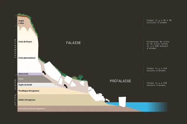 Plan de coupe des falaises de Dollemard