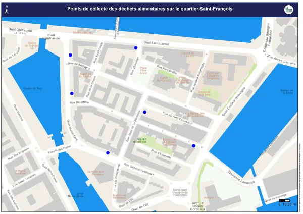 Carte des points de collecte pour les déchets alimentaires dans le quartier Saint-François du Havre