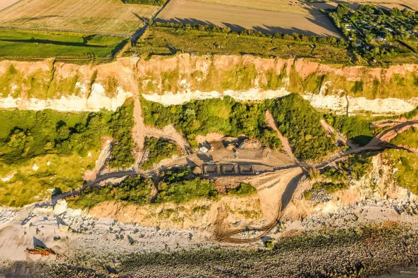 Vue aérienne du chantier-test de réhabilitation des anciennes décharges de Dollemard