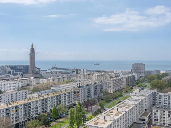 Vue aérienne du Havre et de la Porte Océane